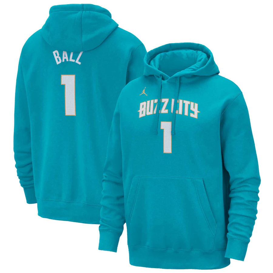 Men's Charlotte Hornets #1 LaMelo Ball Teal 2023/24 City Edition Name & Number Pullover Hoodie